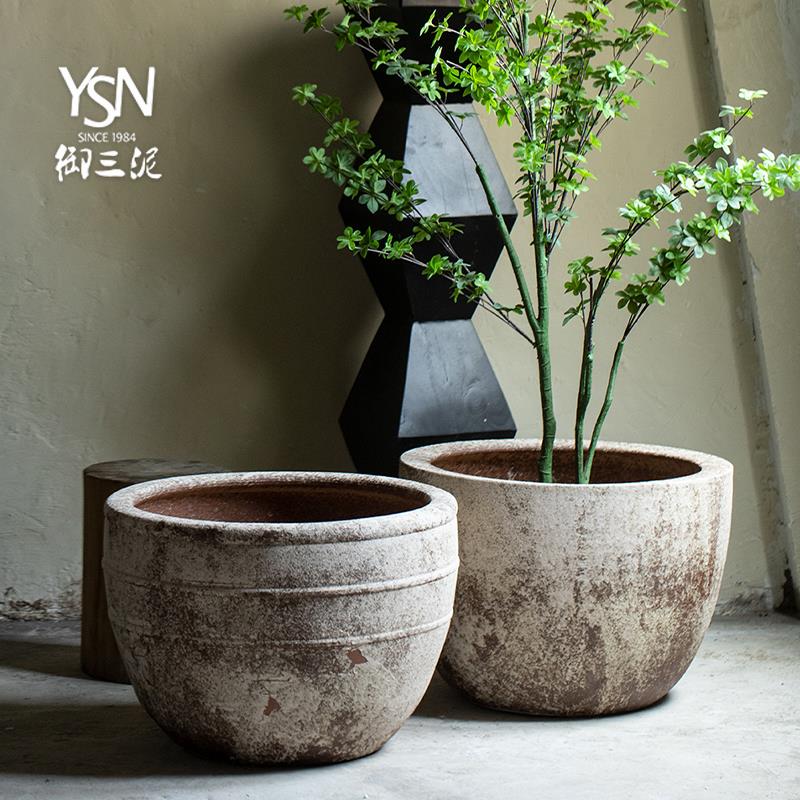 景德镇粗陶复古锈斑做旧老花盆水缸花坛养花土培种植装饰庭院摆件