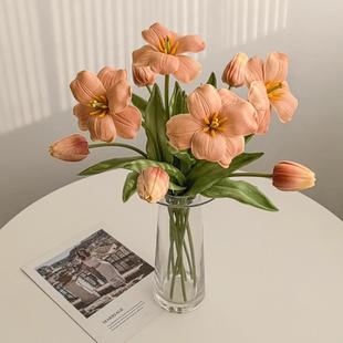 ins轻奢郁金香仿真花束永生假花摆设家用餐桌花艺装 态生活 饰摆件
