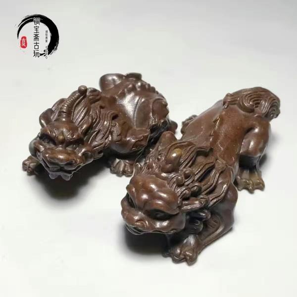 铜实心招财貔貅天禄手把件公母一对男女随身把玩文玩镇纸茶宠摆件