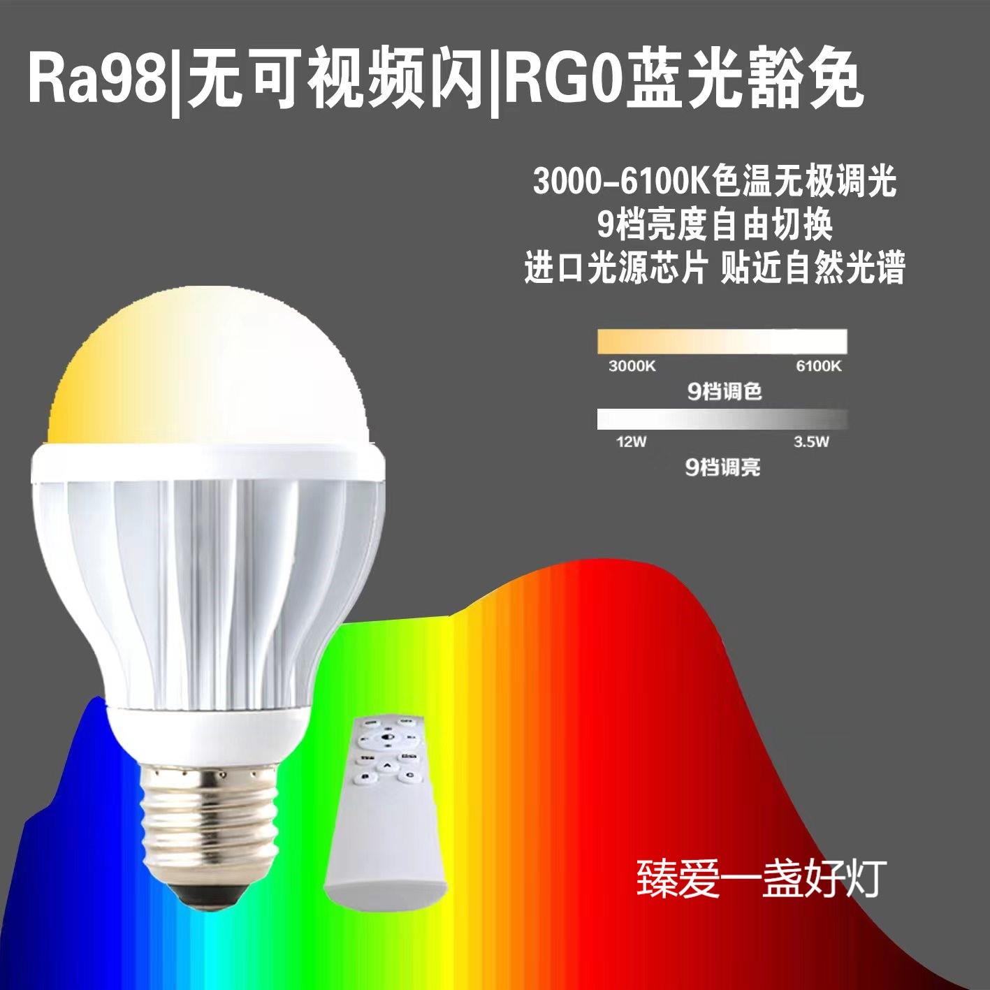 臻爱一盏好灯全光谱RA98无蓝光智能语音灯泡E27台灯调色调光护眼