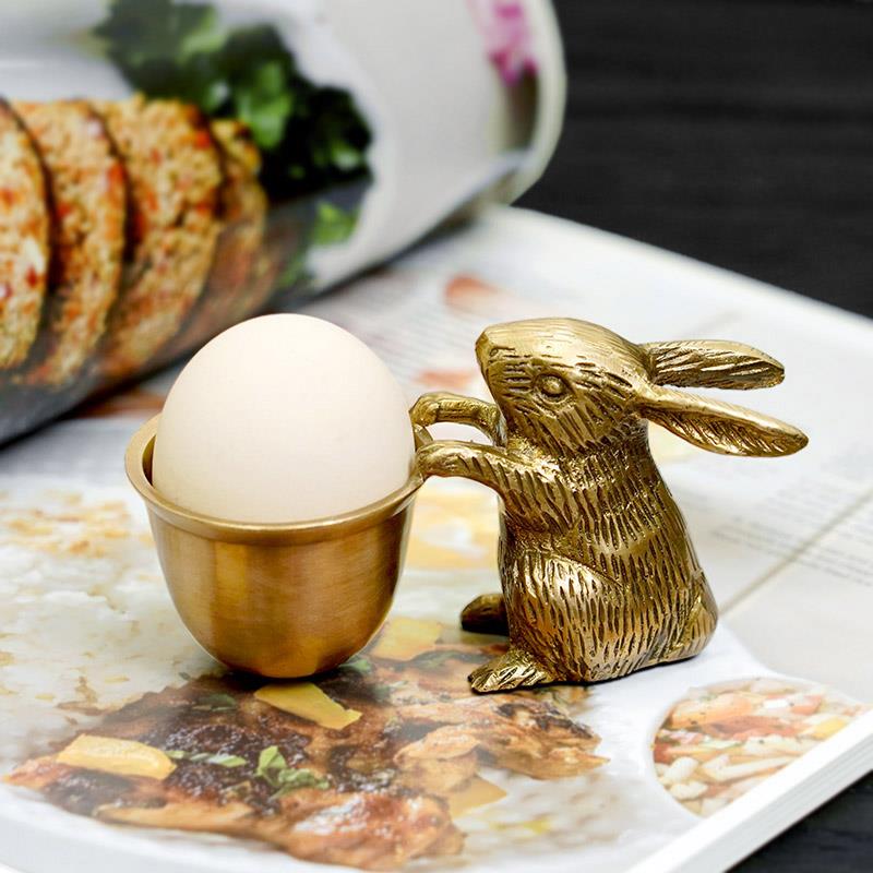 印度进口黄铜兔子造型鸡蛋托蛋杯早餐仪式感实用摆件彩妆蛋收纳