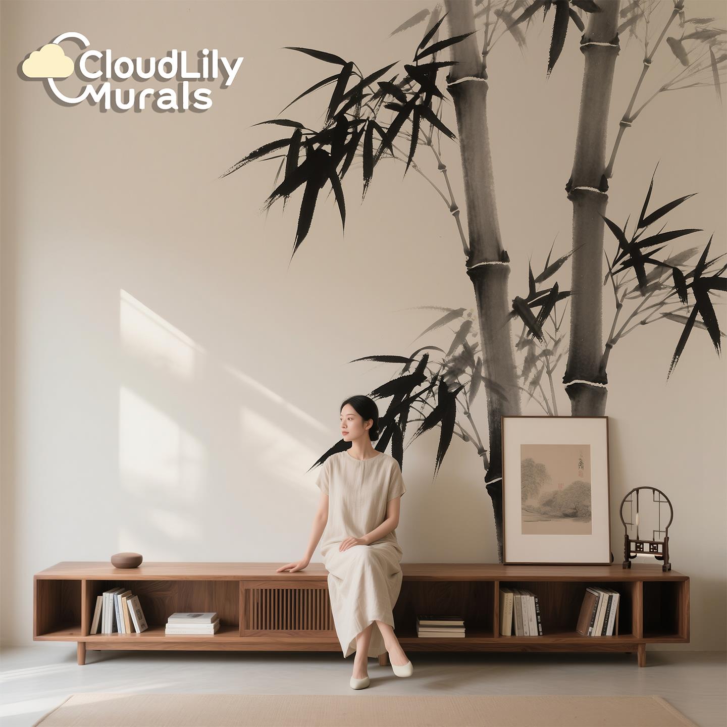 竹子新中式壁纸水墨壁布电视背景墙纸硬包壁画饭店客餐厅装饰墙布
