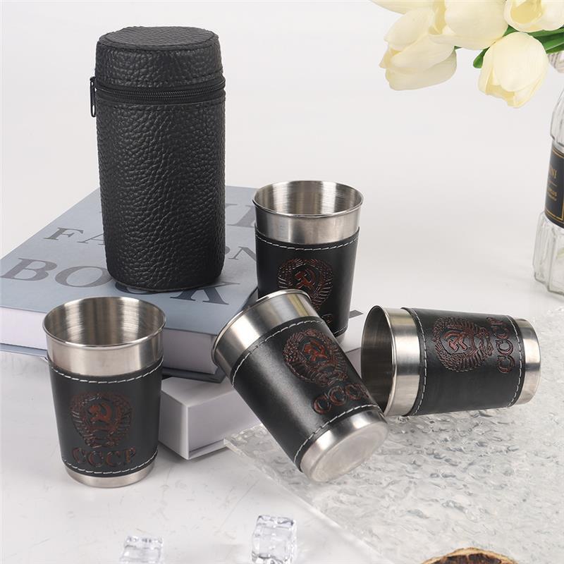 户外野营便携不锈钢水杯四件套装旅游口杯酒吧餐饮白酒杯子咖啡杯