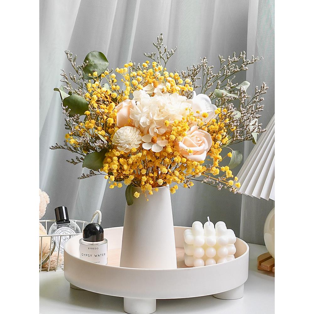 干花花束客厅摆设满天星玫瑰永生仿真花风干天然装饰香薰ins摆件