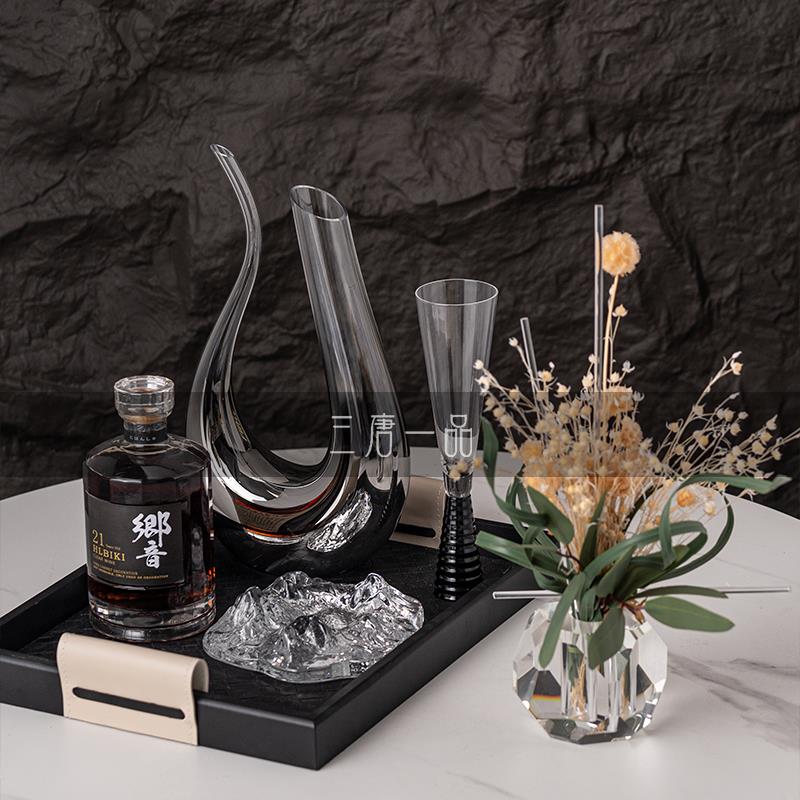 轻奢玻璃酒杯摆件样板间客厅茶几醒酒器托盘搭配组合现代桌面软装