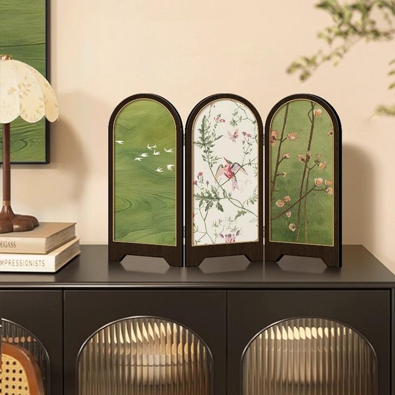 新中式花鸟小屏风桌面摆件玄关茶台电视柜家居装饰品客厅摆画礼物