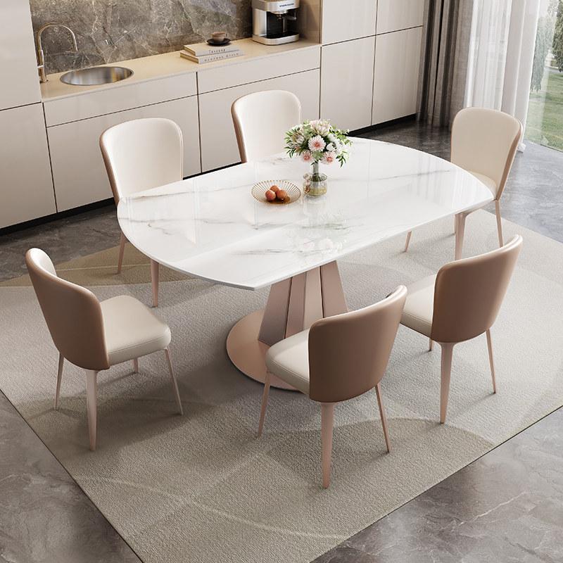 岩板餐桌椅组合现代简约家用小户型旋转可伸缩折叠圆形饭桌子