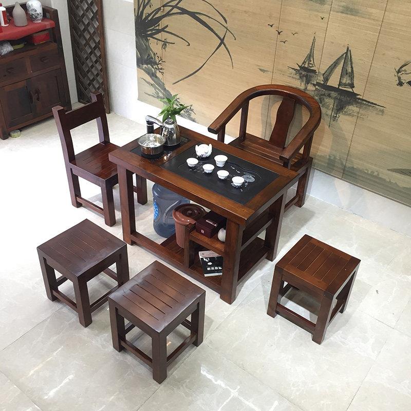 阳台泡茶桌椅组合新中式小茶台实木茶桌家用小型功夫茶几老船木12