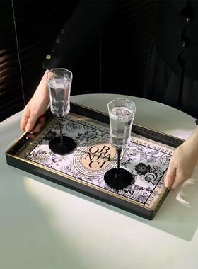 长方形法式覆古高级感轻奢托盘图案托盘餐盘茶水盘收纳装饰性托盘