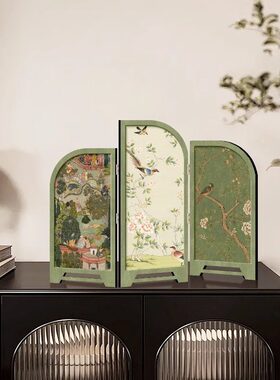 中古风仿古桌面摆件客厅创意小屏风装饰画入户玄关边柜电视柜摆画