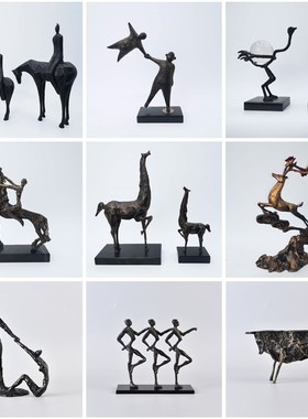 简约样板房创意金属人物雕塑摆C件新中式别墅酒店家居软装饰品