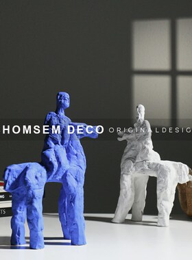 样板间创意陶瓷骑马人物雕塑y摆件售楼处软装客厅书房家居饰品