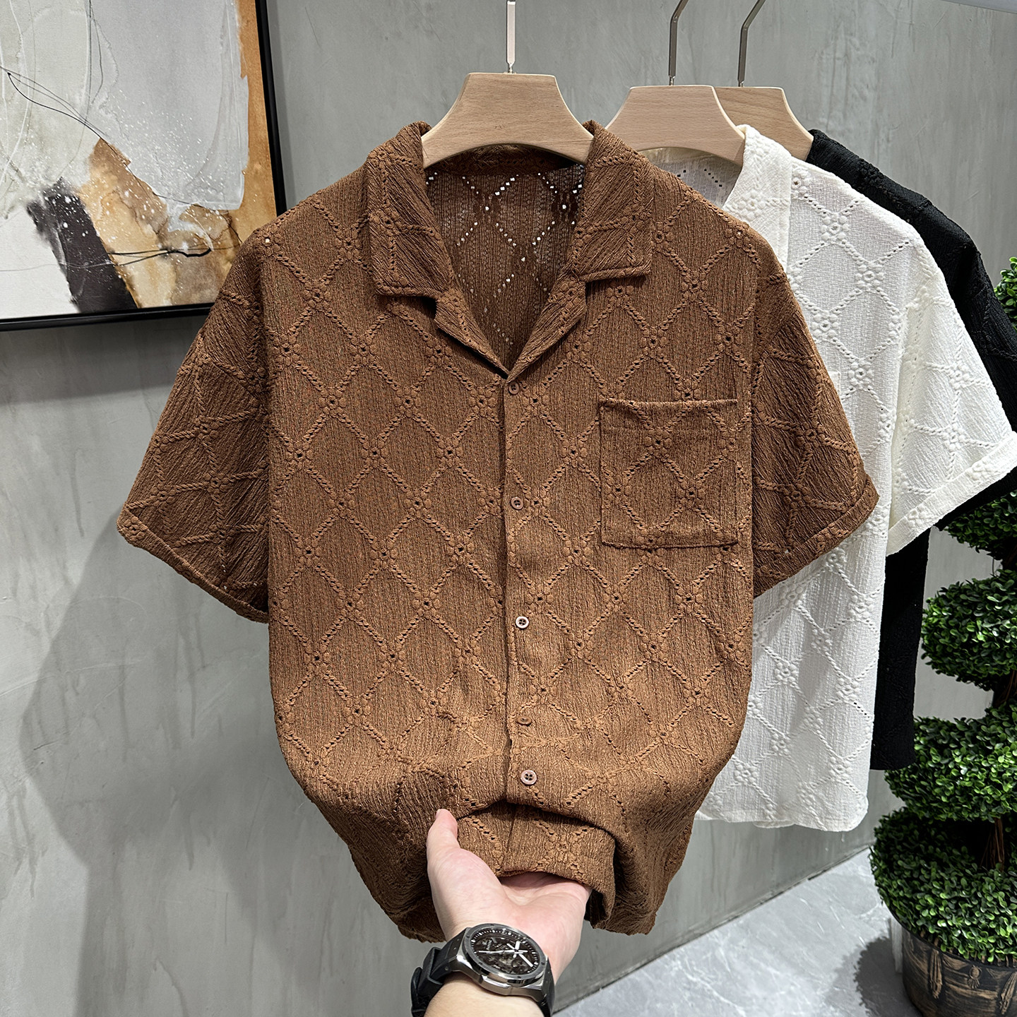 美式复古衬衫短袖男夏季polo上衣