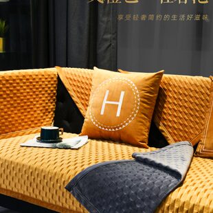 通用防滑简约现代时尚 沙发垫北欧轻奢四季 橘色皮沙发套罩巾坐垫子