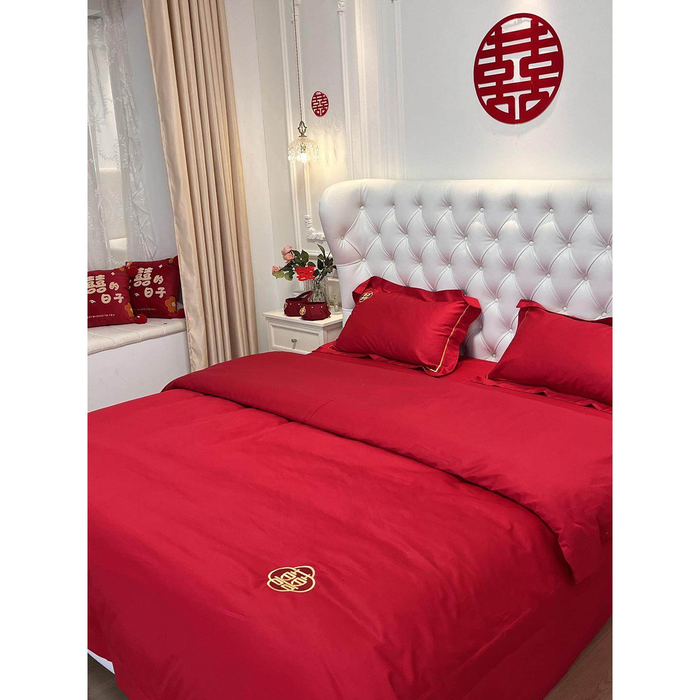 简约时尚婚庆四件套大红色喜字婚礼被套床单结婚陪嫁床上用品喜被,床上用品,婚庆床品套件,淘宝优惠券,粉丝福利购,淘宝优惠卷