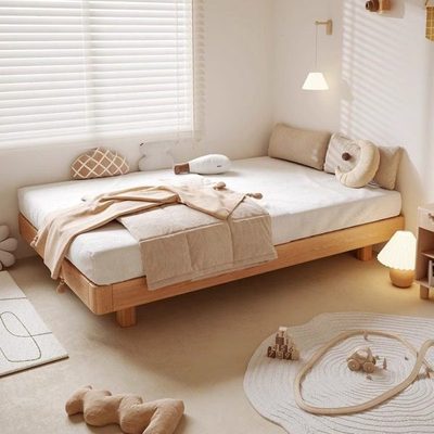 红橡木悬浮床全实木地台床无床头排骨床架榻榻米1.2/35/8米双人床