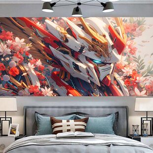 装饰房间动背景墙战士画布卧室床墙面挂布背景布动漫挂毯高达头机