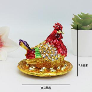 母鸡金蛋招财摆件首饰盒合金珐瑯彩工艺礼品摆饰开 业乔迁北京文