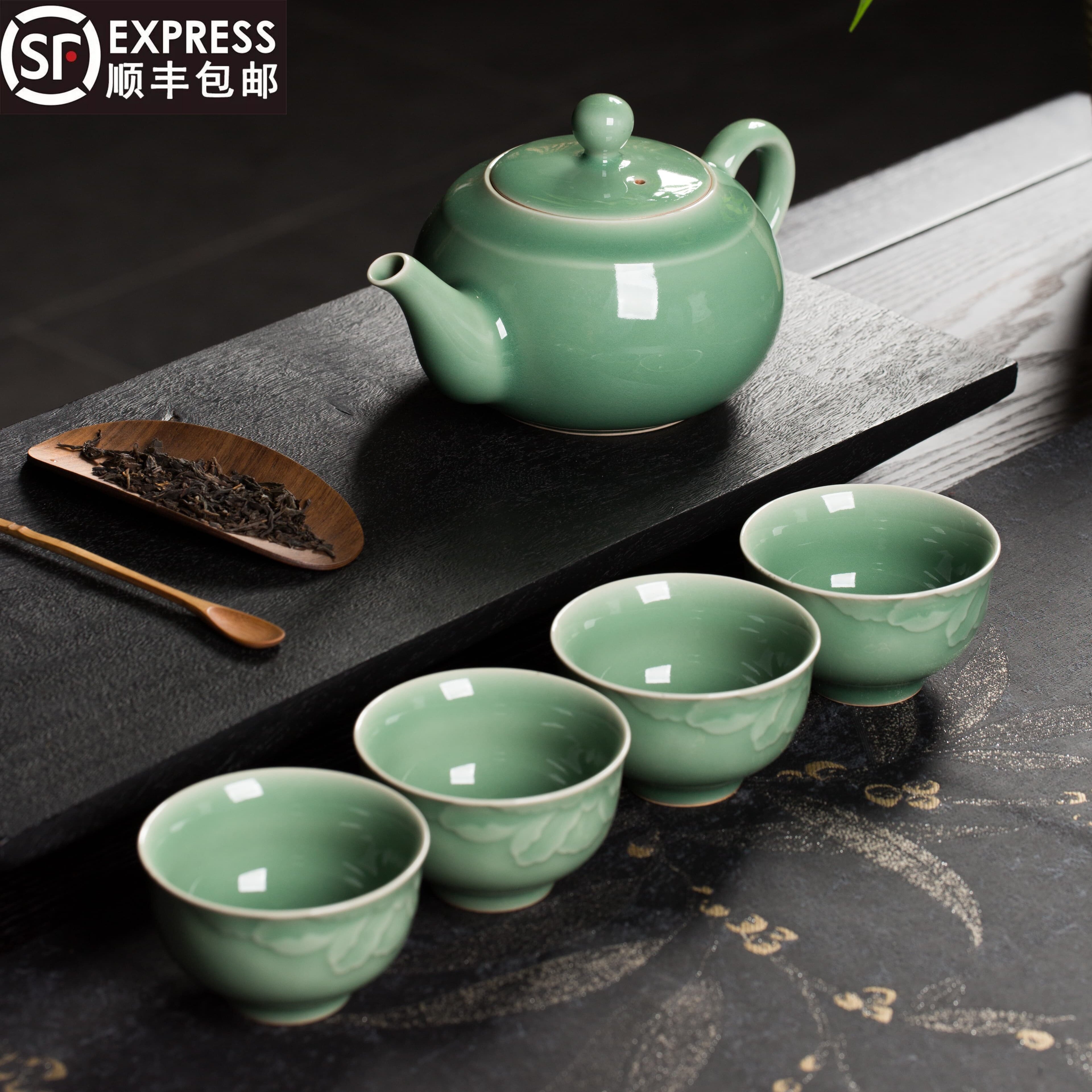 张则辉龙泉青瓷手工茶具套装梅子青釉陶瓷茶壶茶杯弟窑办公泡茶器