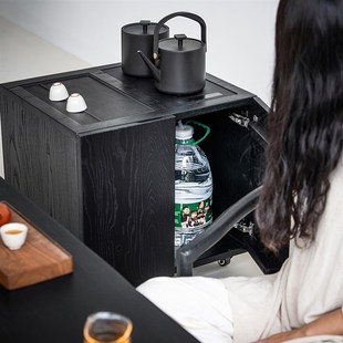 白蜡木榻榻米茶几实木矮款 叁几 茶水柜家用阳台移动茶台自动上水