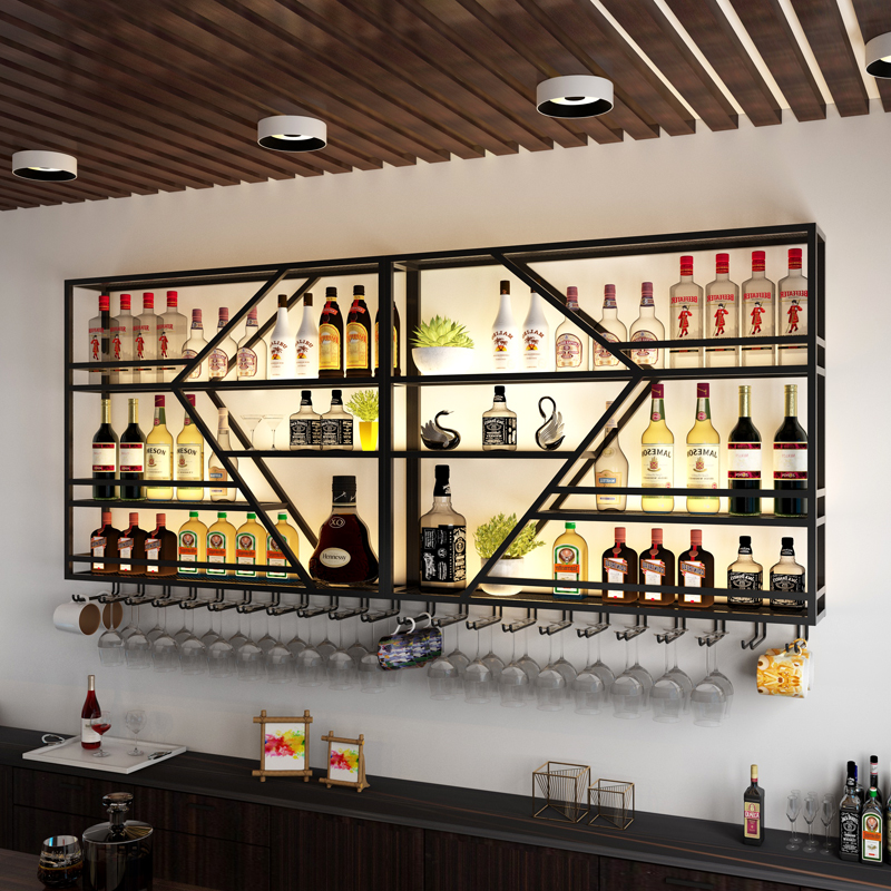 挂墙酒架c吧台背景铁艺红酒杯架悬挂酒柜置物架红酒架展示柜吊架