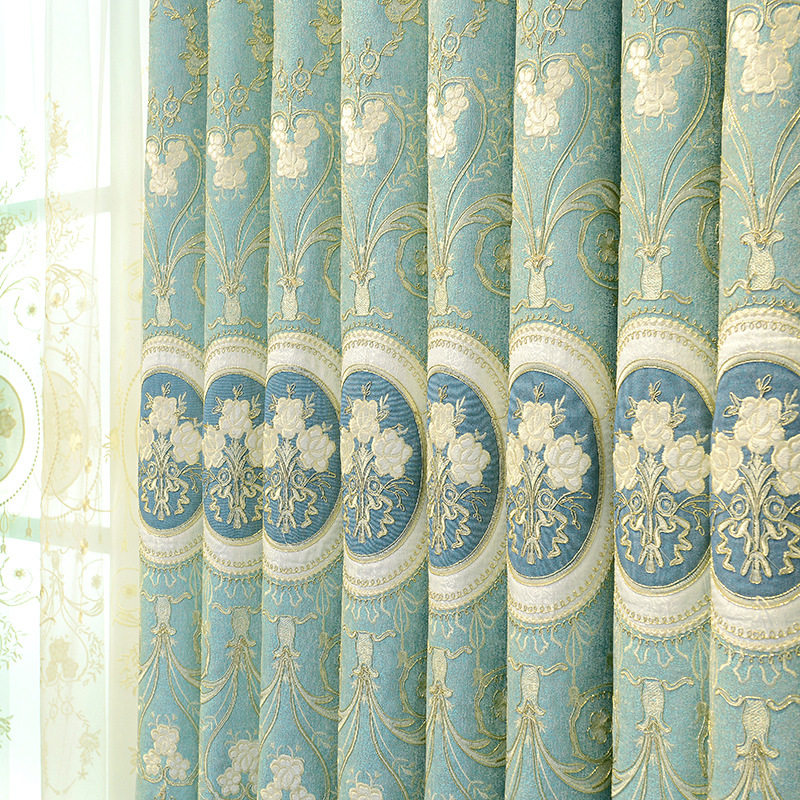 欧式高档雪尼尔绣花窗帘成品客厅卧室阳台落地窗加厚遮光窗帘定制