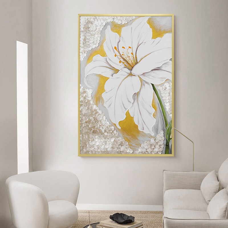 法式花卉艺术油画轻奢高级感贝壳装饰画入户玄关背景墙茶室壁挂画图片