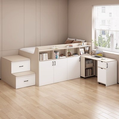 半高床书桌衣柜一体小户型简约定制多功能储物床柜组合卧室儿童床