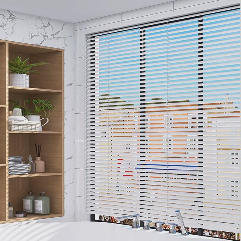 防水布百叶窗帘免打孔铝合金卷帘遮光办公室厨房卫生间拉珠升降帘