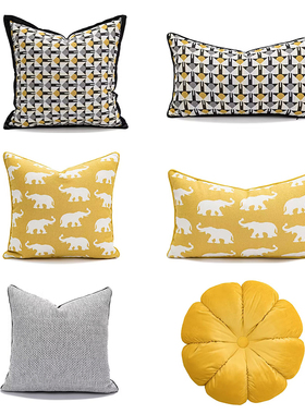 居言样板房民宿靠枕床头靠垫套黄色美式轻奢现代沙发抱枕南瓜枕