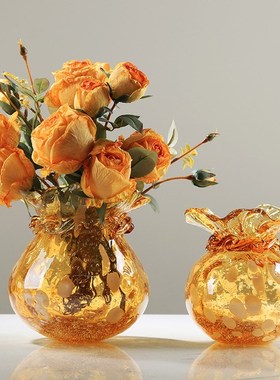 福袋琉璃花瓶艺术摆件可水培轻奢客厅样板间玄关餐桌插花花器装饰
