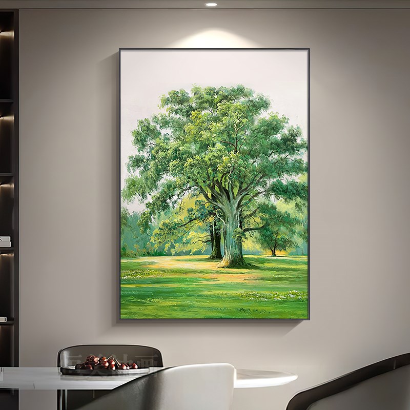 名画大树纯手绘油画玄关装饰画客厅大幅落地画现代轻奢森林树木画图片