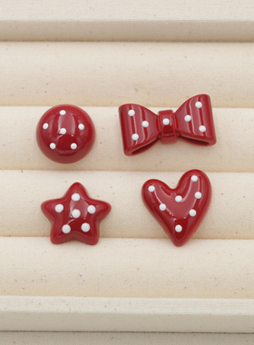 红色系点点爱心星星树脂饰品配件贴片diy配件手机壳材料树脂配件