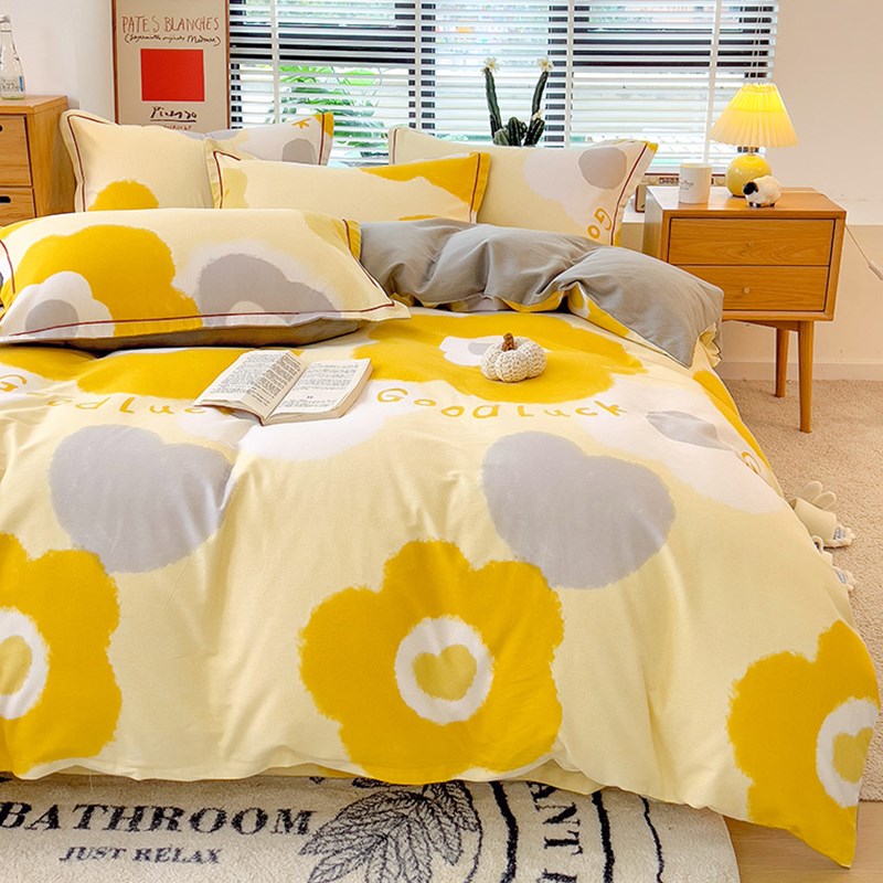 北欧婉然黄磨毛被套单件加厚全棉被罩宿舍单双人被单套被芯罩
