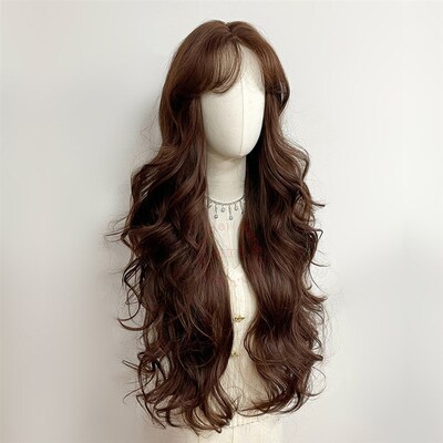 超长假发大波浪女全头套前蕾丝中分长卷发85cm日常lolita棕色cos
