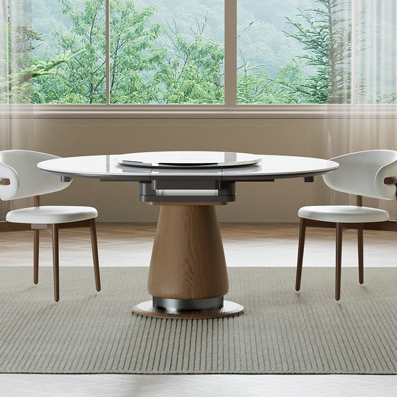 微晶石岩板餐桌圆桌家用小户型可伸缩轻奢高级感圆形客厅吃饭桌子