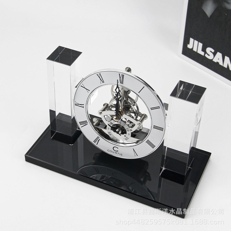 现代轻奢门形钟表水晶摆件样板房售楼处家居玄关桌面民宿装饰品