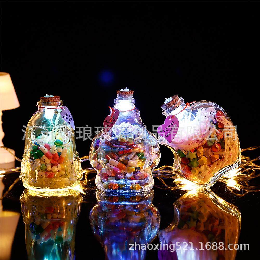 包邮创意diyLED灯许愿瓶夜光木塞玻璃瓶海洋瓶彩虹瓶星空瓶制作材