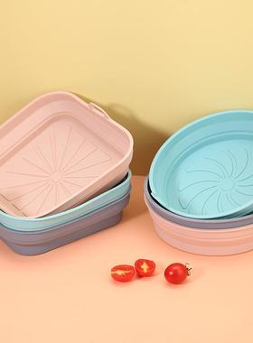 烤箱专用圆形可折叠硅胶烤盘Air fryer silicone pot方型烘焙烤垫