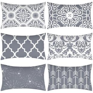 欧式灰色几何桃皮绒抱枕套 跨境热卖灰色家居枕头靠枕沙发靠垫套