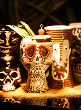 骷髅杯加勒比海盗提基 夏威夷鸡尾酒杯 陶瓷杯图腾杯酒吧tiki杯