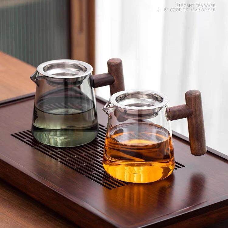 绿茶泡茶器高级感一体过滤公道杯木把月牙分茶杯高硼硅玻璃泡茶壶