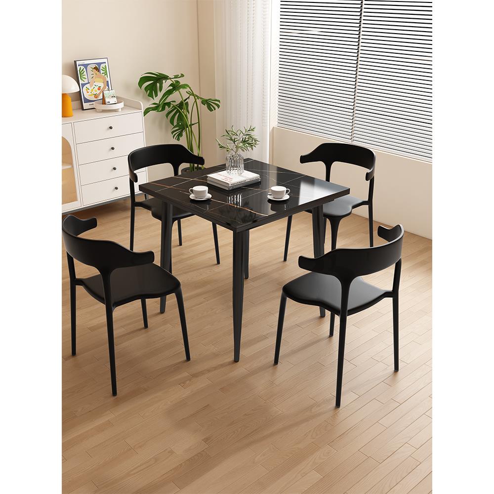 简约岩板方圆桌家用餐桌小户型饭店棋牌桌咖啡桌会客洽谈桌椅酒店