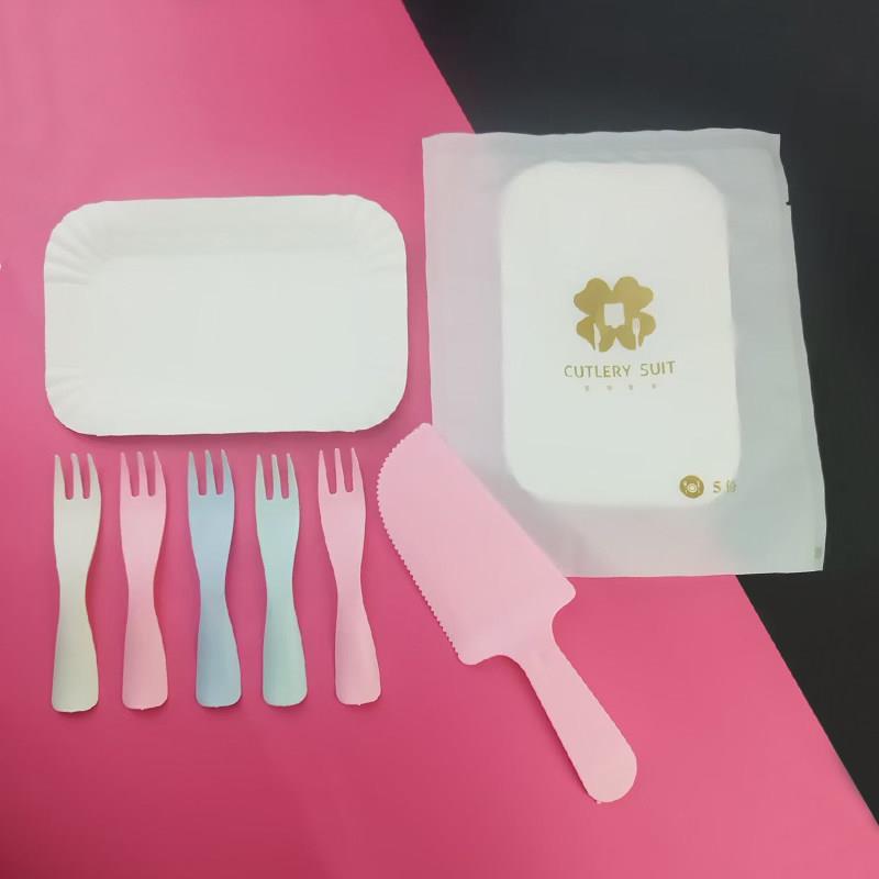 一次性蛋糕刀叉纸盘生日蛋糕餐具组合套装烘焙餐盘叉子蜡烛四合一
