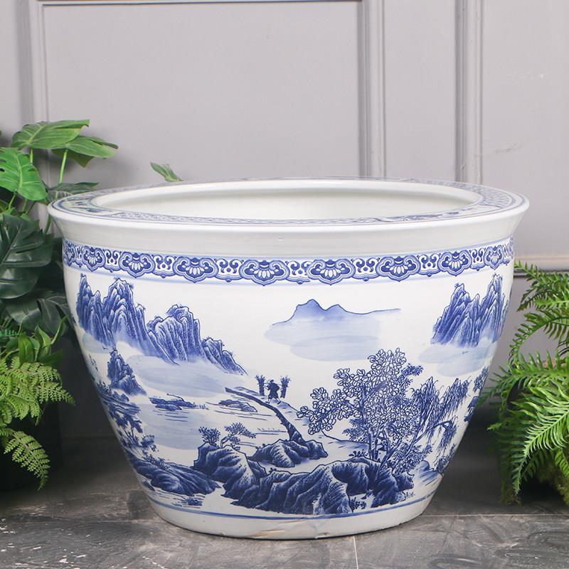 景德镇陶瓷金鱼缸养荷花睡莲盆乌龟锦鲤书画缸特大号水缸庭院客厅