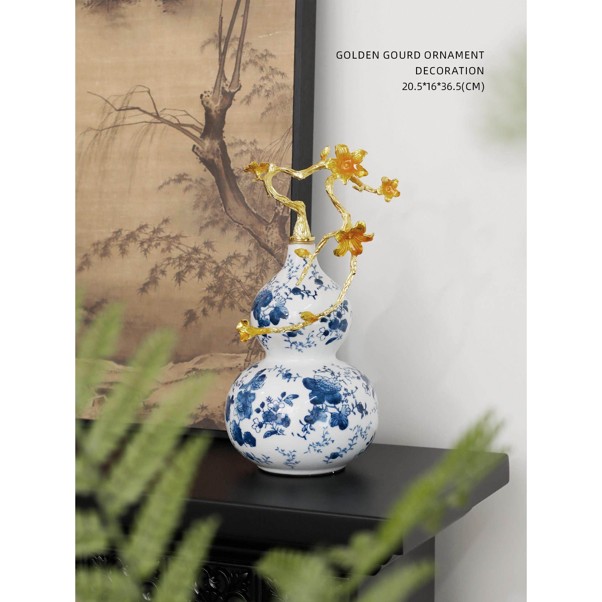 迷屿 新中式青花葫芦客厅酒柜聚财纳福陶瓷工艺品桌面装饰摆件,家居饰品,装饰摆件,淘宝优惠券,粉丝福利购,淘宝优惠卷