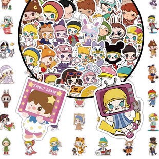 108张可爱泡泡玛特molly卡通贴纸茉莉手帐本笔记本手机壳装饰贴画