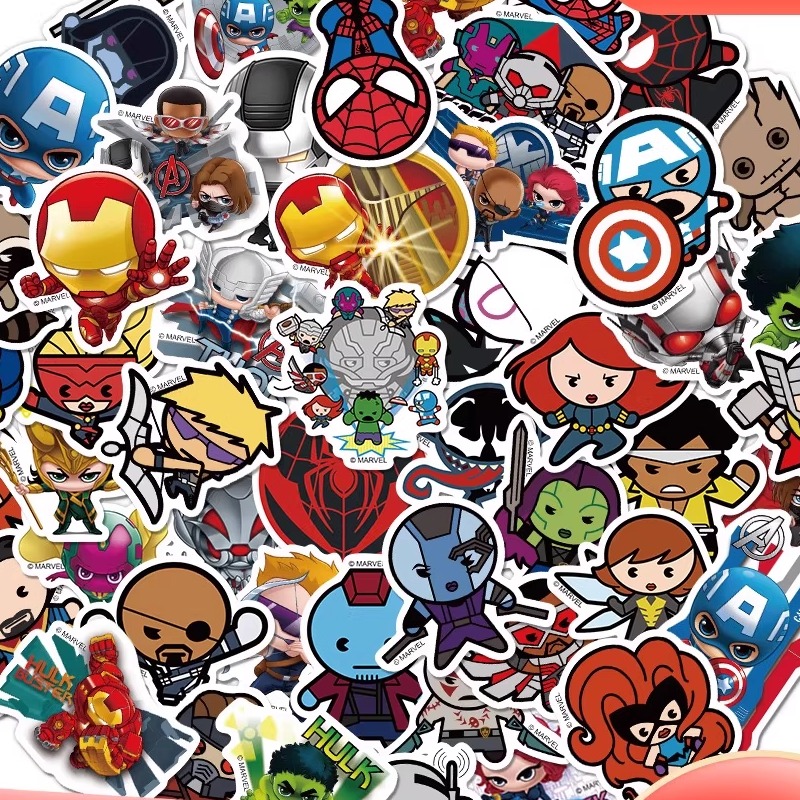 Q版卡通漫威英雄蜘蛛侠钢铁侠绿巨人儿童男孩奖励文具水杯diy贴纸