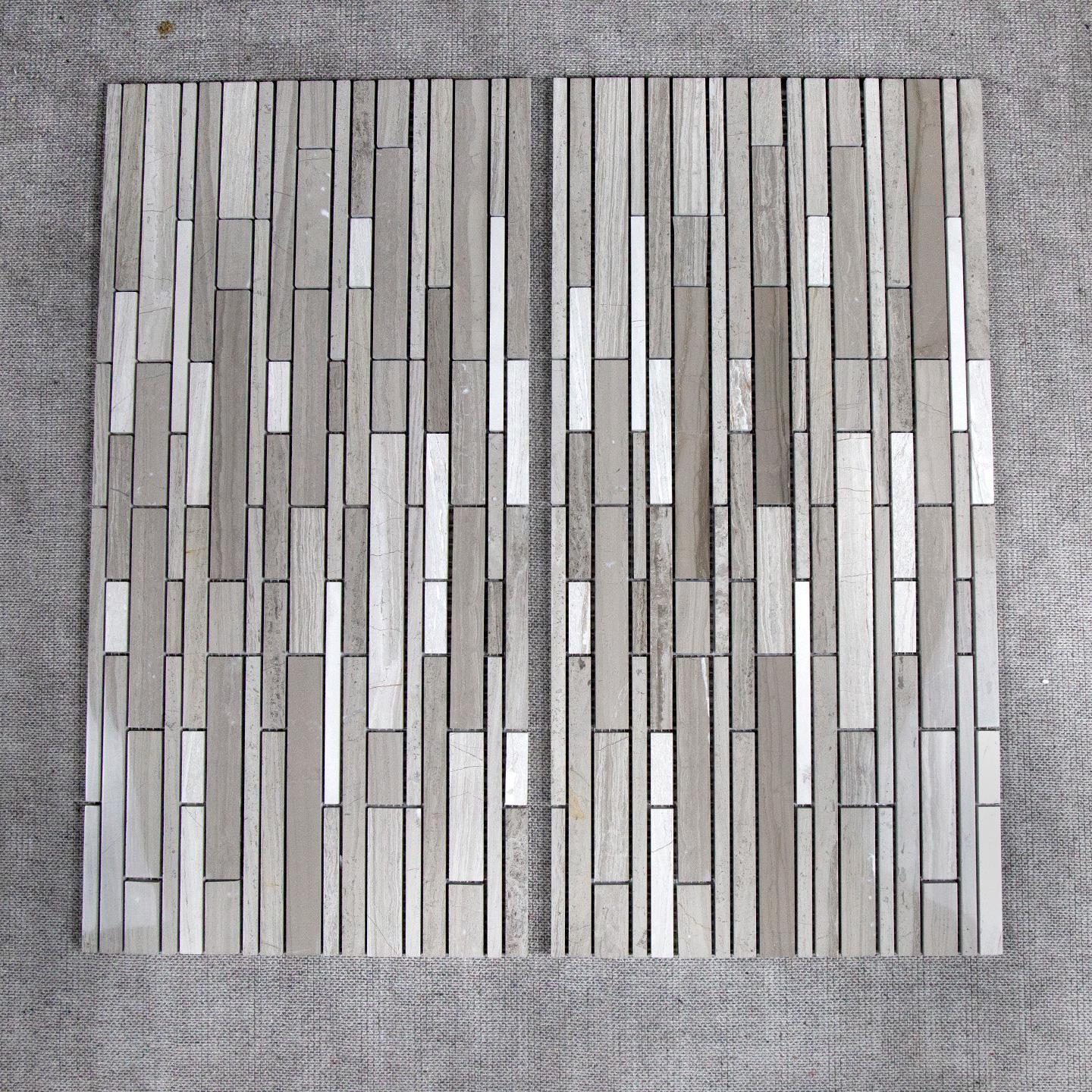 佳纷长条灰木纹石材马赛克酒店淋浴背景墙店铺门头墙面背景墙瓷砖