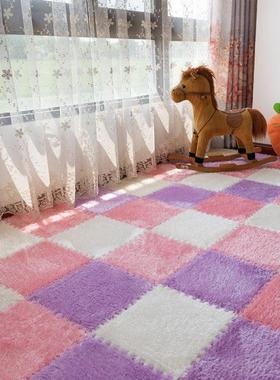 拼接绒毛地垫ins风房间地毯床边地板垫卧室全铺客厅飘窗欧式家用